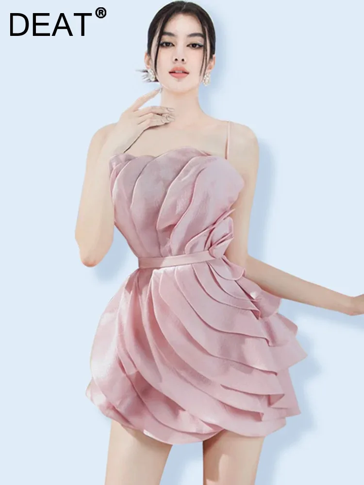 Женское платье без рукавов DEAT элегантное короткое однотонное с