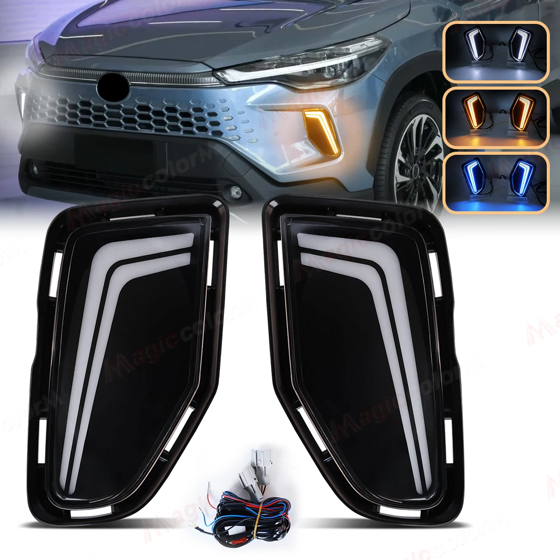 Фото Дневные ходовые огни (ДХО) для Toyota Corolla Cross 2024-2025: светодиодные фары, указатели поворота, противотуманные фары, передние бамперные фары, автоматические дневные огни №4