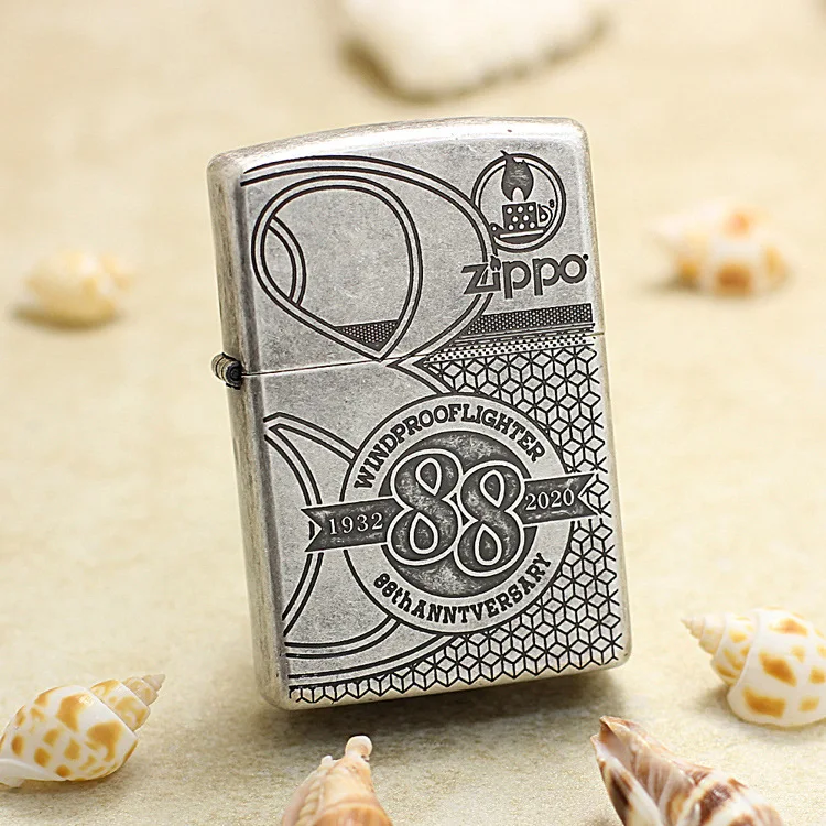 Genuine Zippo oil lighter copper windproof ancient silver 88th cigarette Kerosene lighters Gift with anti-counterfeiting code