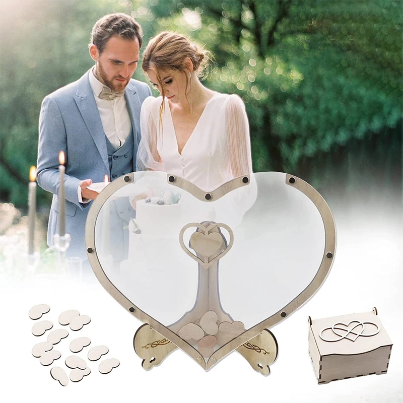 

60-100 Hearts Wedding Guest Book Alternative Guest Sign in Heart-shaped Wooden Card Wedding Decorations for Reception