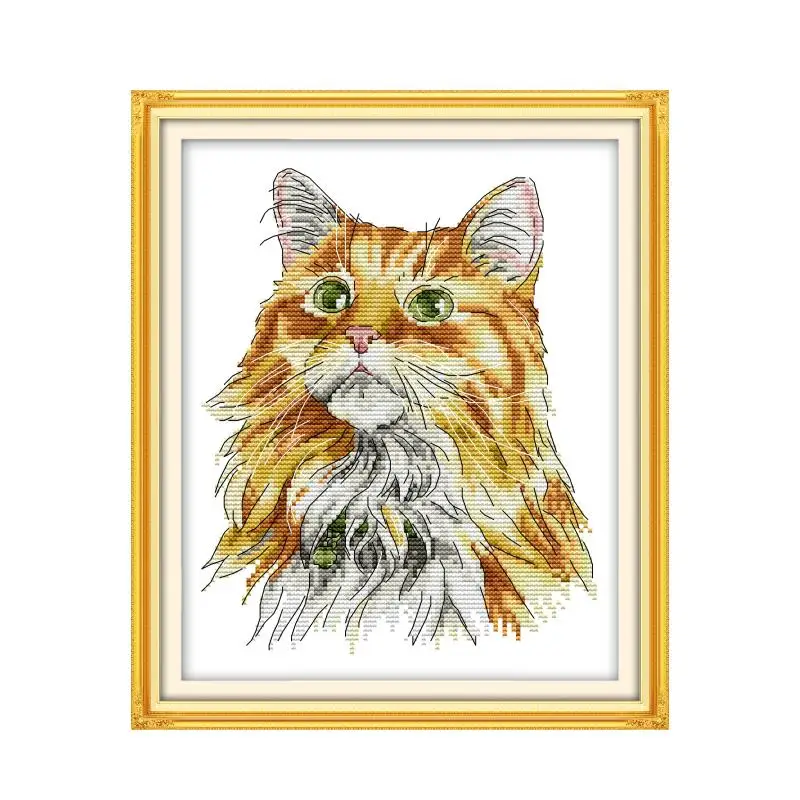 

Joy Sunday Cat Looking Up Printed Cross Stitch Kits Pattern 11CT 14CT Count Canvas Fabric Embroidery Set Needlework Sewing Kits