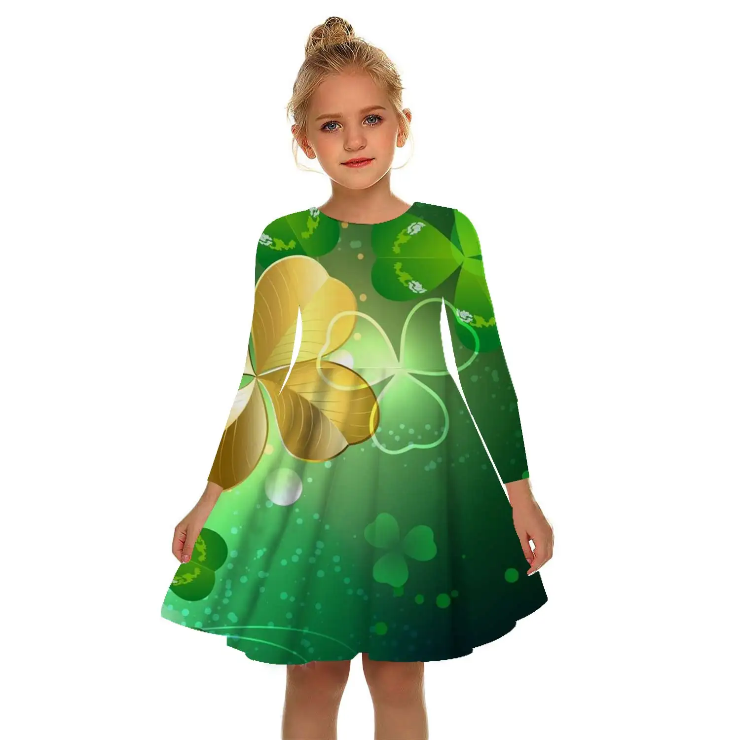 

green Flowers Plants Print Dress Girls Gift 3D Print Color Dress White Girl color Dress 2-17Y Children Kids Summer girl Dresses