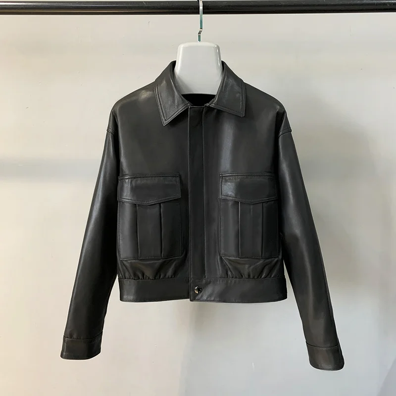 

Короткая мотоциклетная Женская куртка из натуральной овечьей кожи, кожаное пальто, женская куртка Zm1685