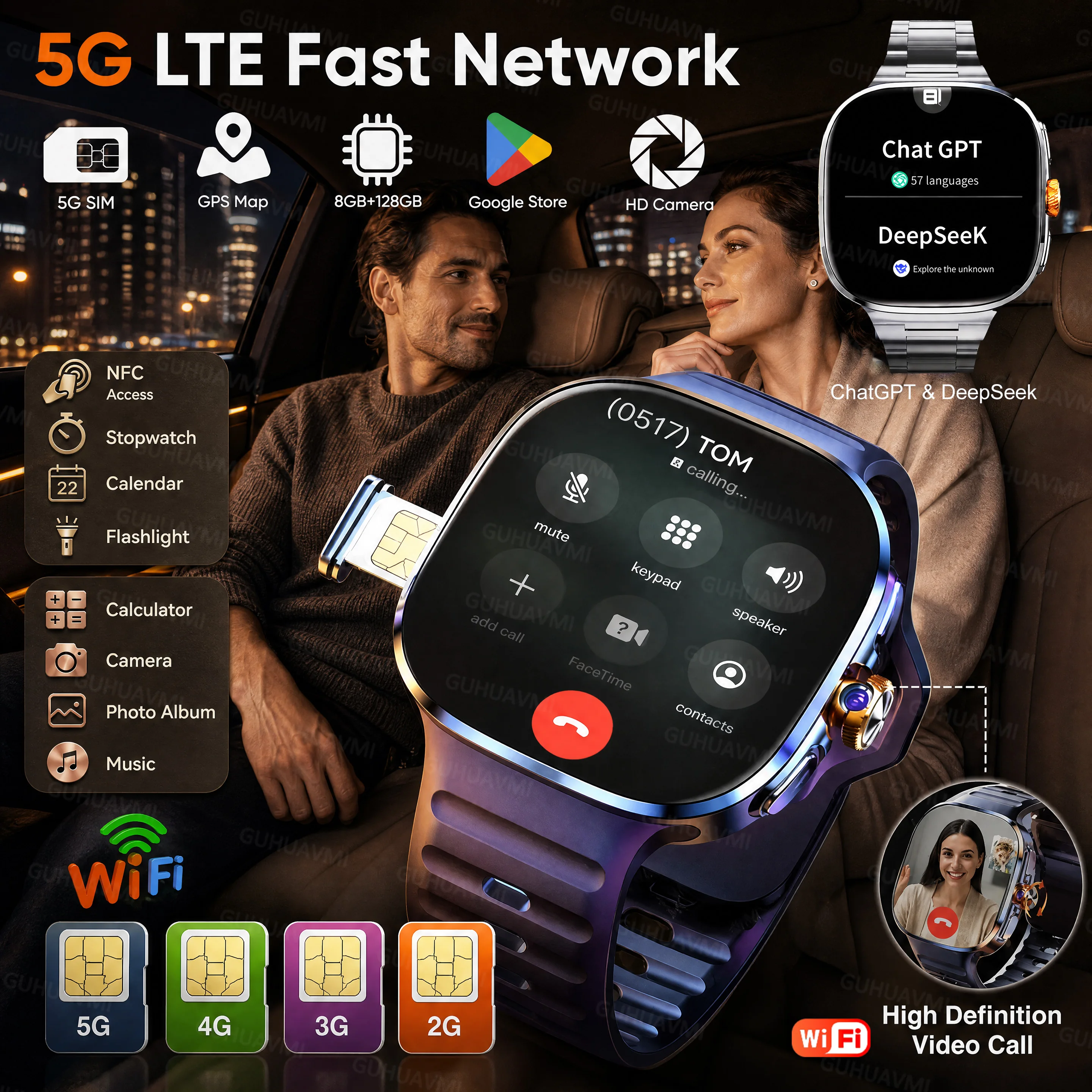 Фото Новые умные часы 2026 года с поддержкой 5G/4G, 8+128 ГБ памяти, SIM-картой, Wi-Fi, GPS, Google Maps, HD-камерой, видеозвонками, AI-ассистентом, Google Play, для мужчин и женщин. №4