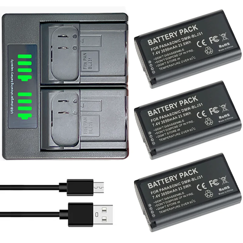 

3050mAh DMW-BLJ31 DMW BLJ31 Battery + LCD USB Dual Charger for Panasonic LUMIX S1, S1R ,S1H, LUMIX S Series Mirrorless Cameras