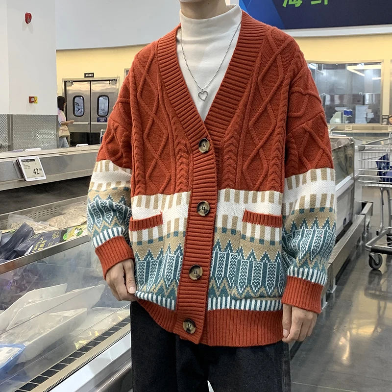 

Мужской вязаный свитер, куртка, теплый и плотный зимний Кардиган с длинным рукавом, шерстяной мужской кардиган с лацканами, рабочая одежда, кардиган, наружный свитер X58