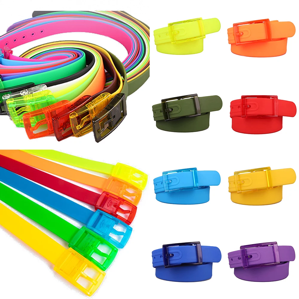 

Candy Color Eco-Friendly Plastic Belt For Men Women Silicone Rubber Belts Male Female Jeans Belt Strap Accessories Plastic Belt