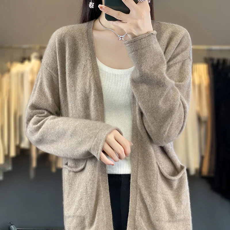 Кашемировый кардиган с V-образным вырезом Осень-зима женское теплое