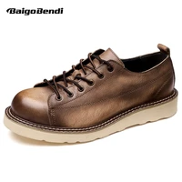 size 38 44 new style round toe casual leather shoes mens british thick soled all match lace up leather sneakers leisure man