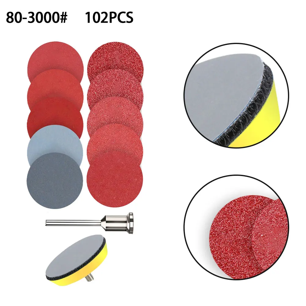 102PCS 2 Inch Sandpaper Disc Kit Polishing Wheel 80-3000grit Sanding Pad For Rotary Tools Power Grinder Parts Abrasive Sheets