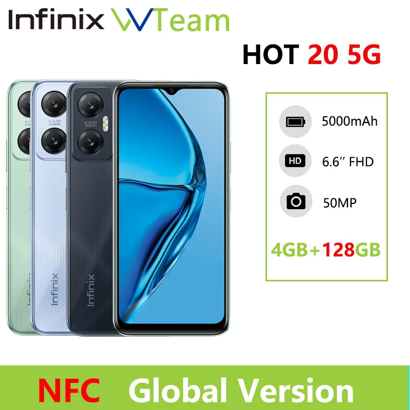 

Global Version infinix Hot 20 5G NFC Smartphone Dimensity 810 6nm 5G Processor 6.6" 120Hz FHD+ Display 50MP 18W Mobile Phone