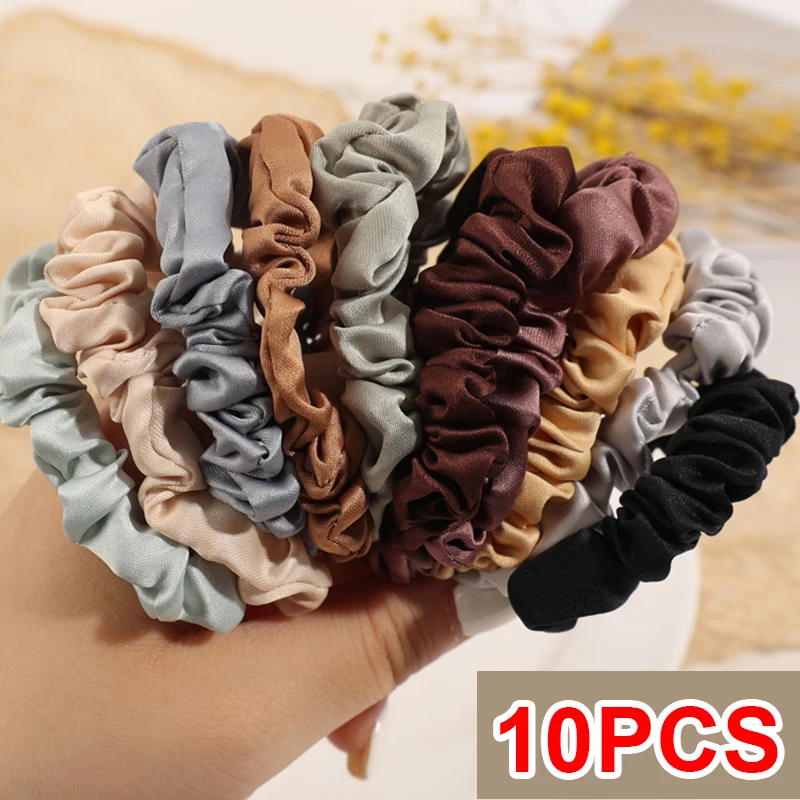 

10pcs Vintage Satin Scrunchies Girls Elastic Hair Bands Ponytail Holder Hair Ties Rubber Bands Fashion Women Hair Accessories