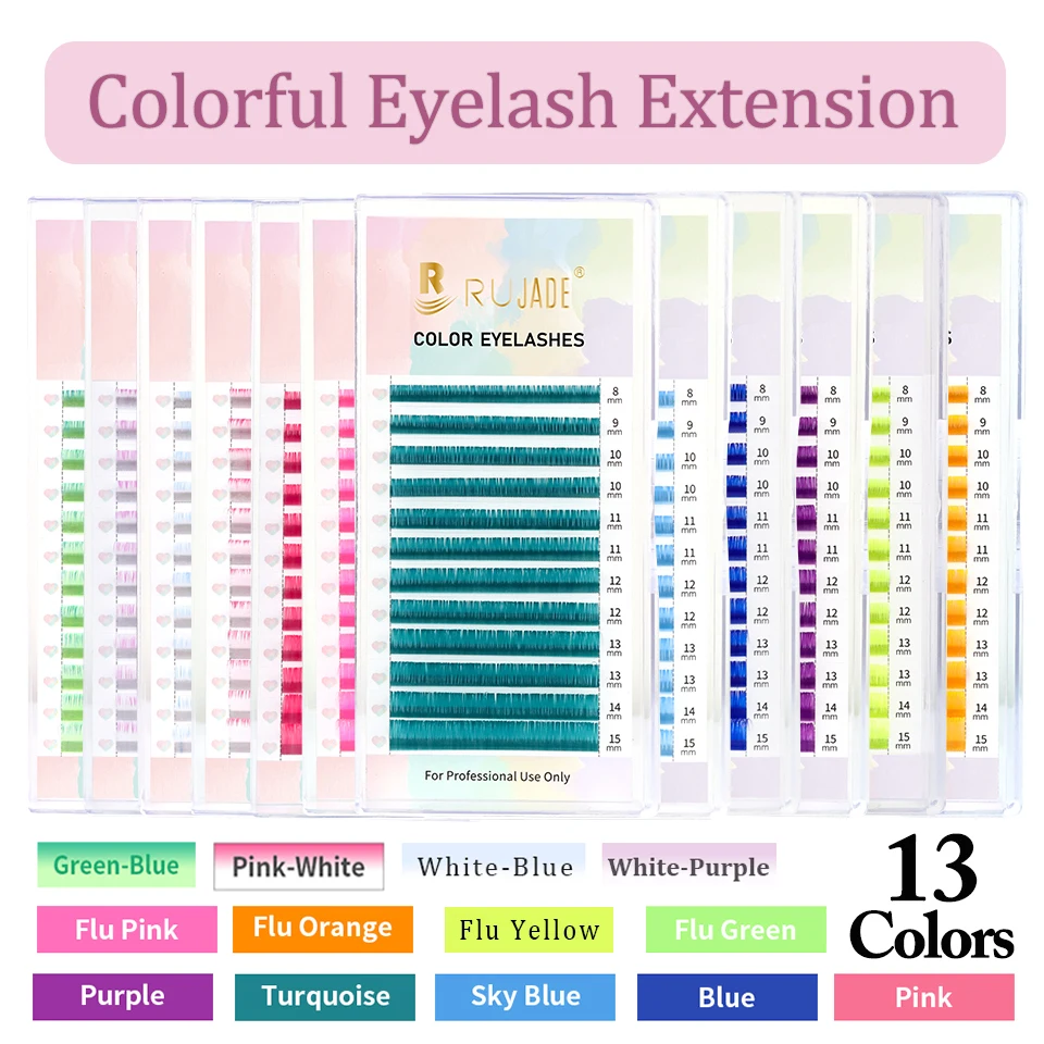 Цветные накладные ресницы RUJADE Ombre темно-фиолетовые бирюзовые синие коричневые УФ