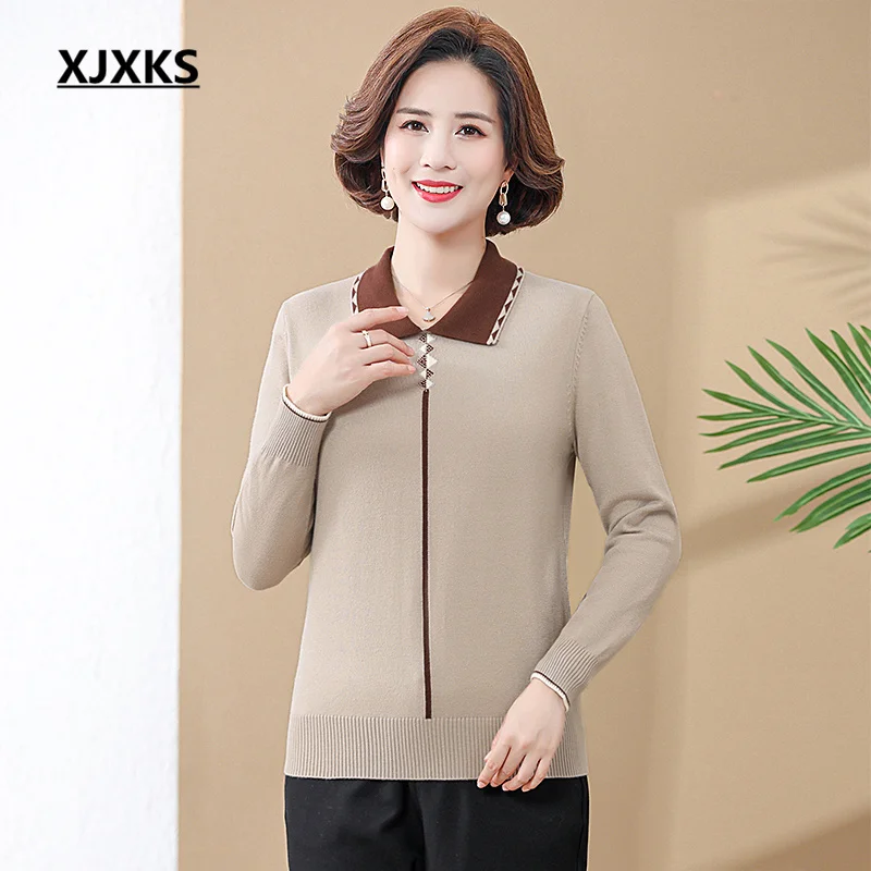 

XJXKS 2023 Autumn And Winter New Loose Oversize S-5XL Women's Sweater Cozy Wool Knit Pullover Middle-aged Tops