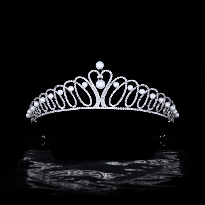 

Princess Crown Pearl Zircon Crown Bridal Wedding Headdress High-End Hair Accessories