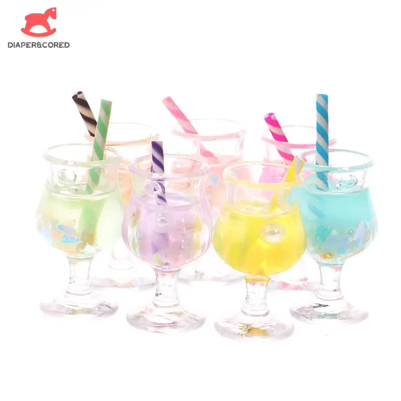 

2Pcs/Set Dollhouse Miniature Colorful Drink Cups Model Pretend Play Mini Food Doll Accessories Fit Play House Toy
