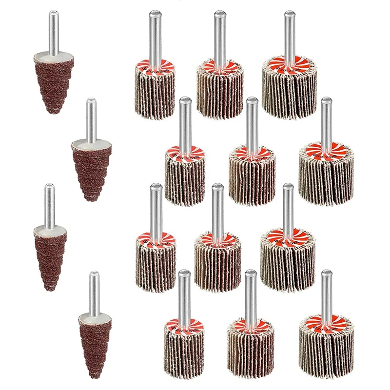 

Big Deal 16PCS Flap Wheels 1/4Inch 80 Grit Aluminum Oxide Shank Mounted Abrasive Flap Wheel For Removing Rust Grinding Polishing