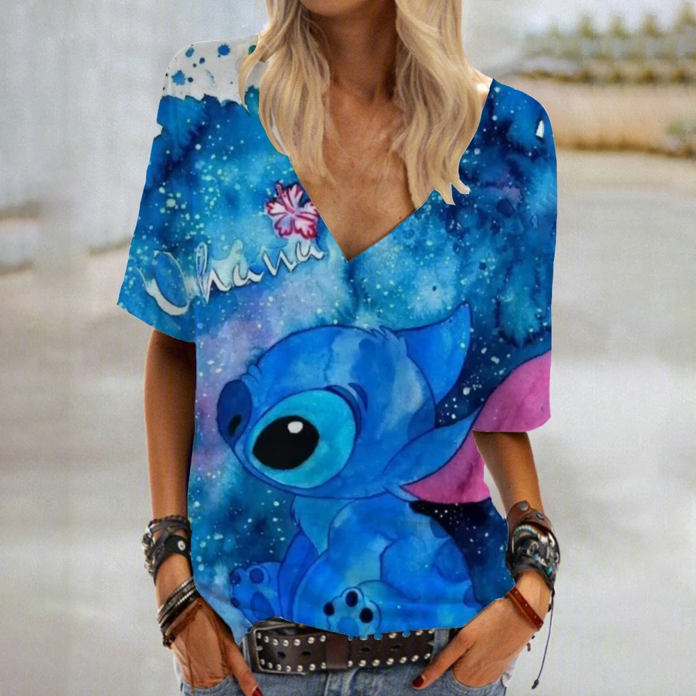 Новая летняя женская модная футболка с v-образным вырезом повседневный топ