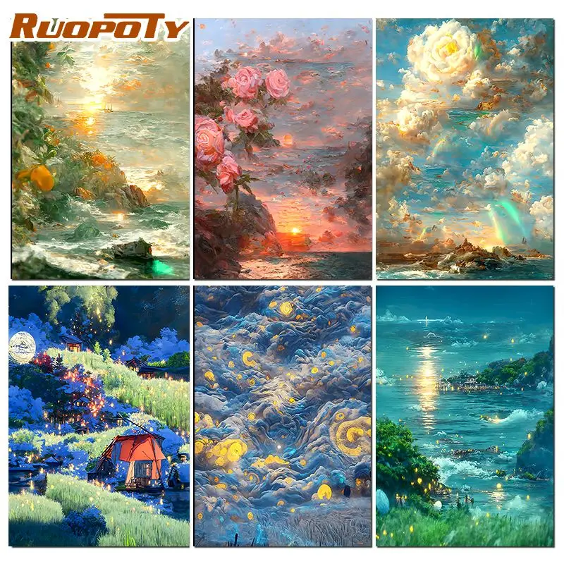 

RUOPOTY 5D Cross Stitch Diamond Landscape Rhinestones Diamond Mosaic Picture Kits Handicraft For Home Decor Gift