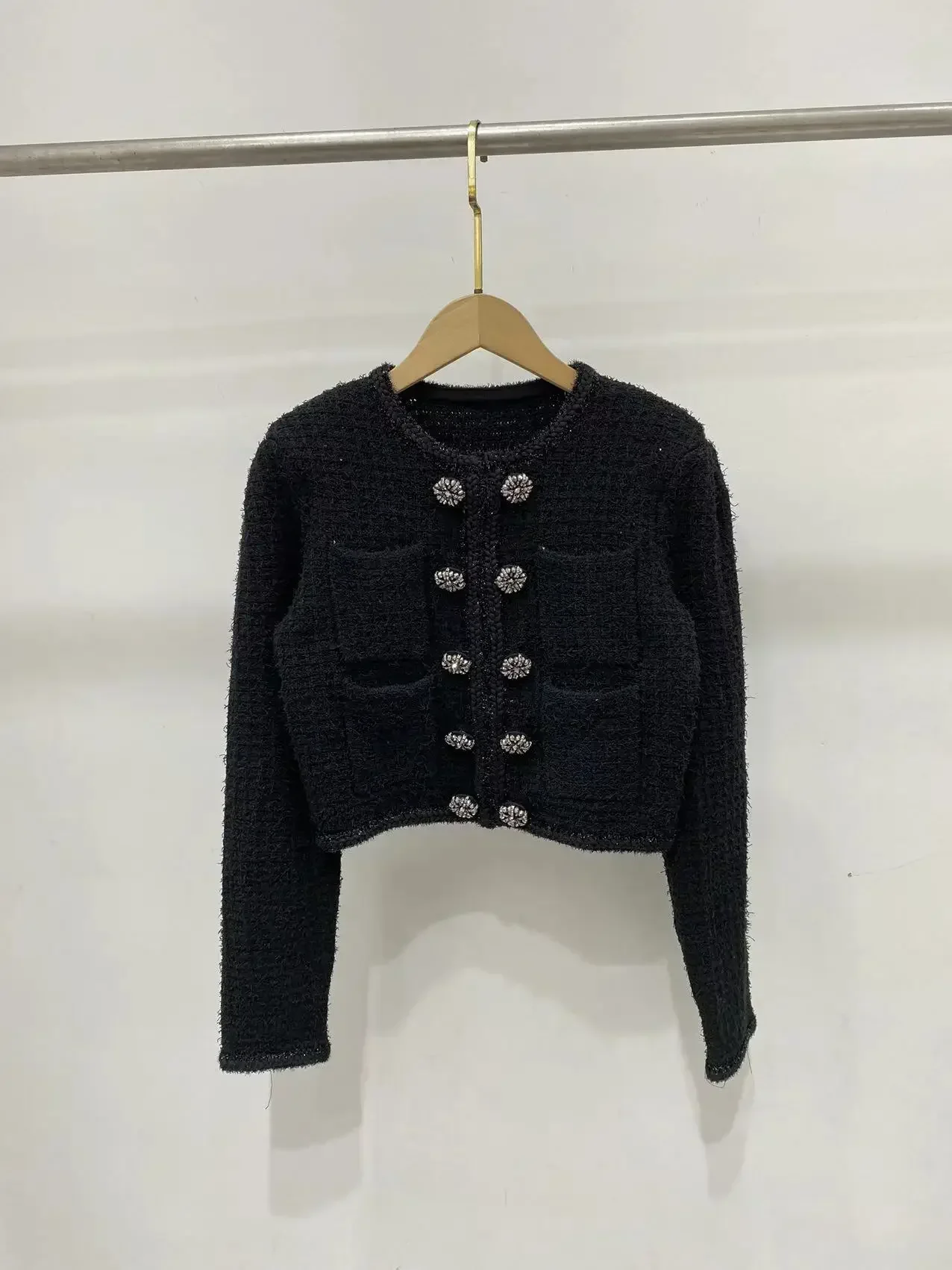 sp2024 осень и зима Xiaoxiangfeng двубортная пряжка с ромбовидной пряжкой блестками