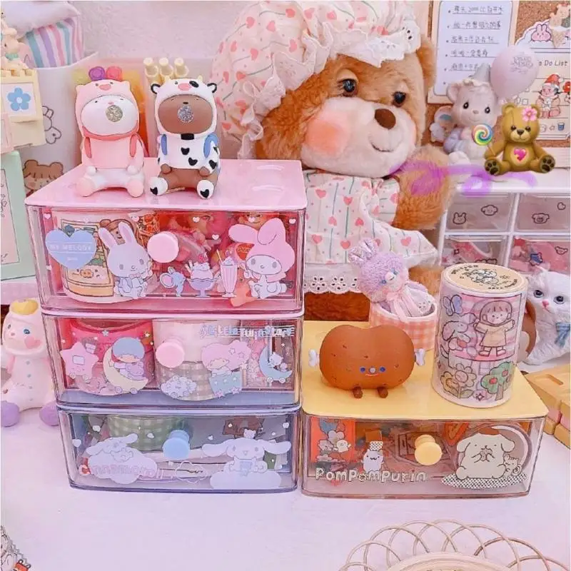 

Sanrioed Anime Storage Box Kuromi Cinnamoroll Kawaii Household Scrunchie Small Item Store Student Desk Decoration Gift