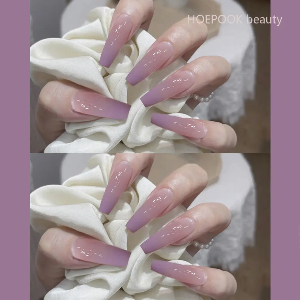 

24pcs Purple Gradient Long T Ballet False Nails Art Artificial Acrylic Press On Nails Seamless Removable Full Cover Fake Nails