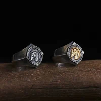 retro middle ages charger horse rings for men and womens goth punk badge animal adjustable finger ring hip hop jewelry