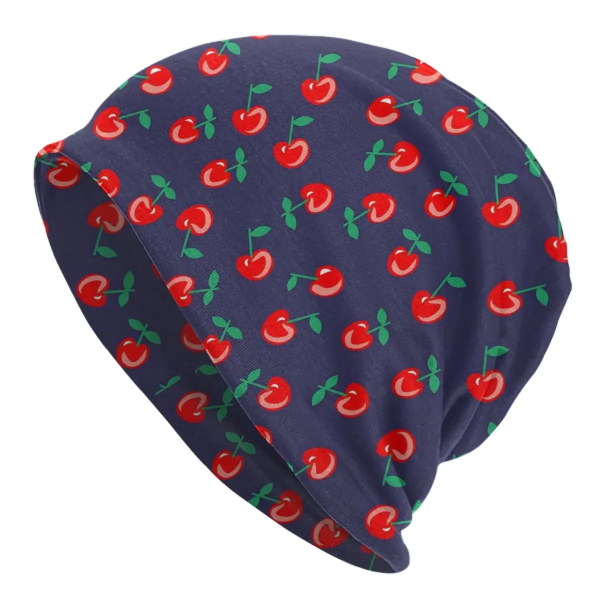 Sweet Cherries Beanie Hats Red Fruit Print Bonnet Men Women Retro Outdoor Sport Skullies Beanies Graphic Head Wrap Caps