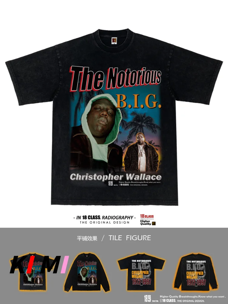 

KI MI 2023 Новый B.I.G. Американская футболка с длинным рукавом в стиле ретро