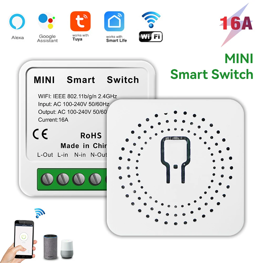 

Tuya WiFi ZigBee Mini Smart DIY Light Switch 16A 2 Way Remote Control Breaker Works for Alexa Alice Google Home Smart Life
