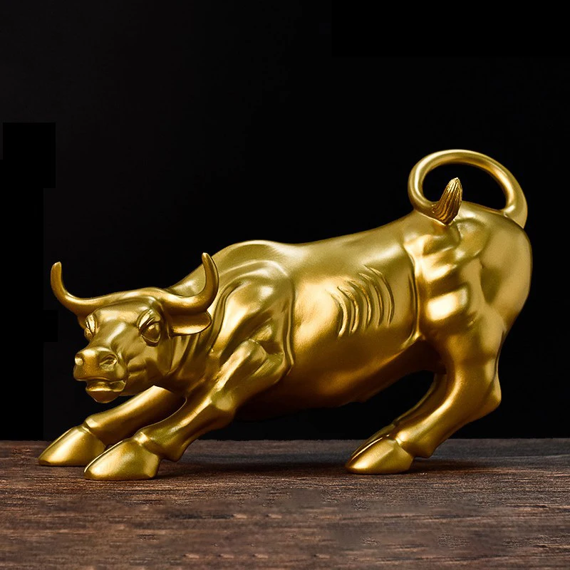 

27cm Resin Charging Bull Wall Street Office Sculpture Stock Market Bookshelf Desktop Decoration Feng Shui Fortune Statue