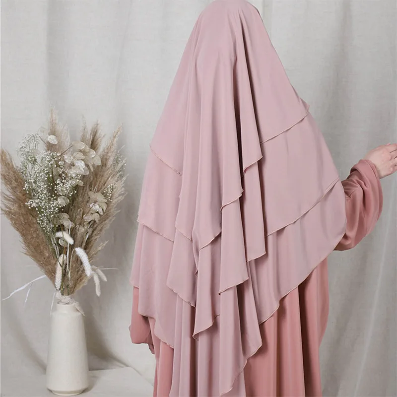 

Ramadan Eid Muslim Chiffon Long Hijab Headcarf Women 3 Layers Khimar Jilbab Jubha Islamic Clothing Hijabs Musulman Prayer Scarf