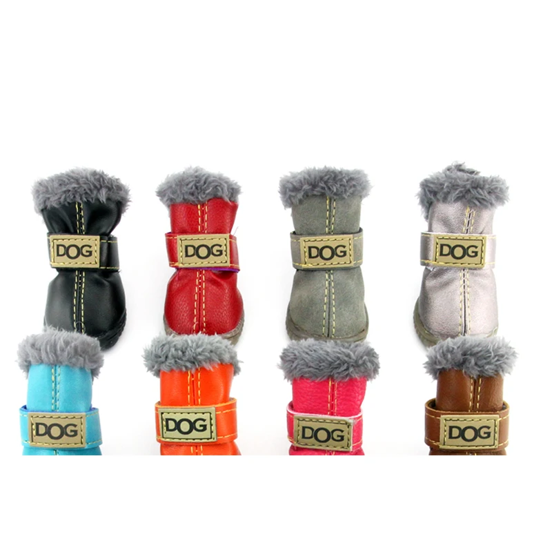 

Зимняя обувь для собак, теплые зимние ботинки, водонепроницаемая меховая обувь, 4 шт./комплект, для маленьких собак, хлопковая нескользящая о...