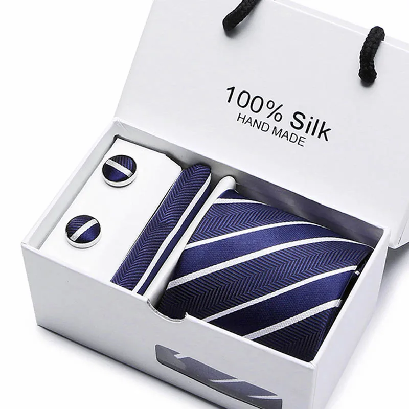 

Wholesale 100% Silk Nice Handmade Tie Hanky Cufflink Set Tie Necktie Box Pink Formal Clothing hombre Printed Father's Day