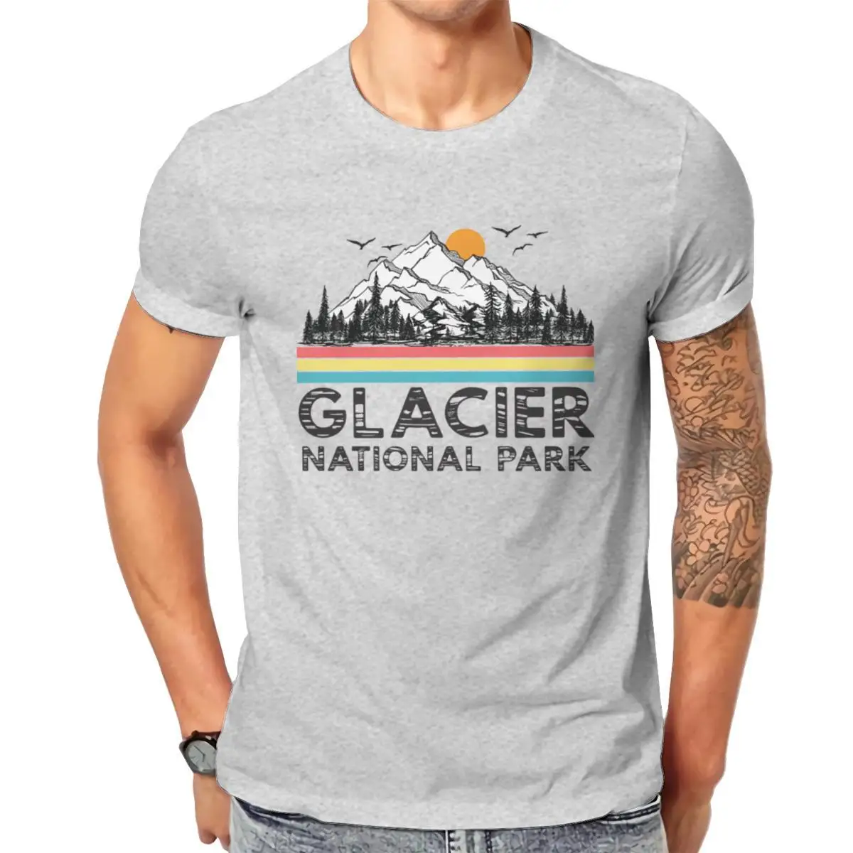 

Wholesale Vintage Retro Glacier National Park Montana Gifts Men’s Premium T-Shirt Printing Gift Female For Boy Tees 103156