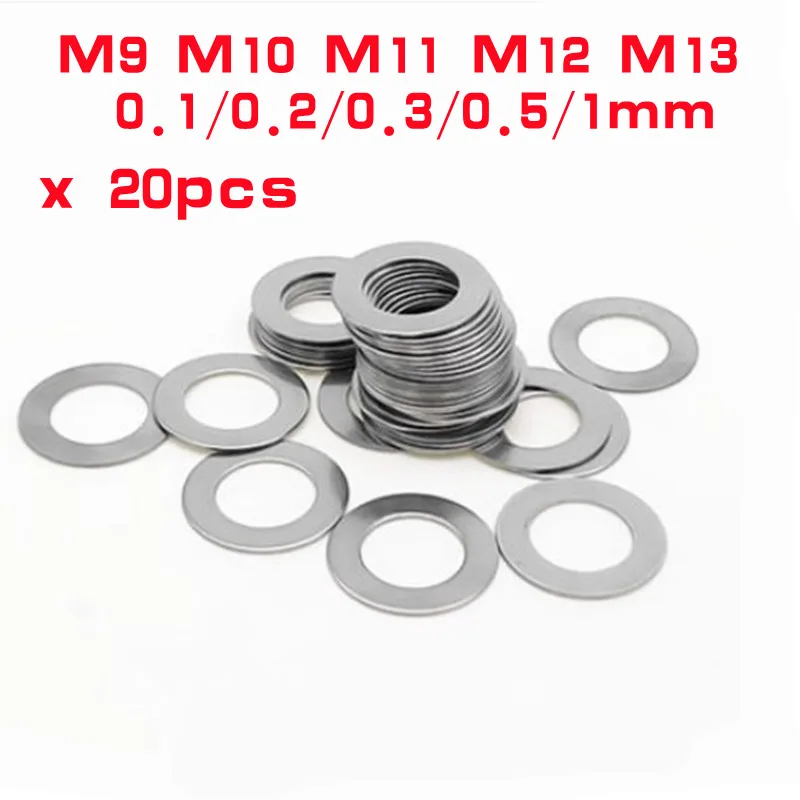 

20PCS DIN988 M9 M10 M11 M12 M13 thickness 0.1mm 0.2mm 0.3mm 0.5mm 1mm Stainless steel Flat Washer Ultrathin gasket Thin shim