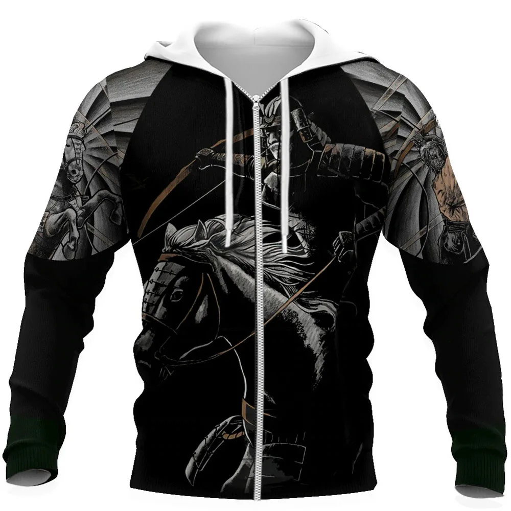 

CLOOCL Fashion Zip Hoodies Japan Sakura Samurai Cavalry 3D Grapnic Hoodie Casual Pockets Sportswear Hip Hop Tops Men Clothing