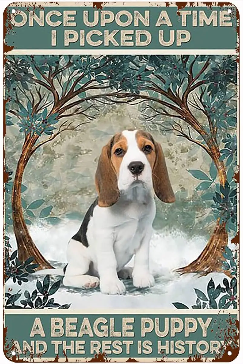 Krouterebs Once Upon Tme Pcked Up Begle Puppy Vntge Metl Tn Sgns для Street Grge Fmly Cfe Br Frm Wll Bthroom Decorton Crfts M