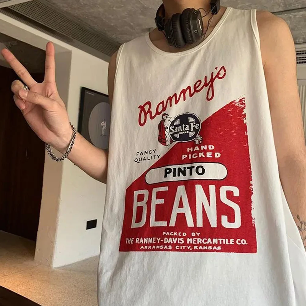 

Loose Vest Men's Summer Outside Wear Ins Retro Sleeveless T-shirt Personality Trend Sports Hip-hop Street Y2K Graffiti Vest