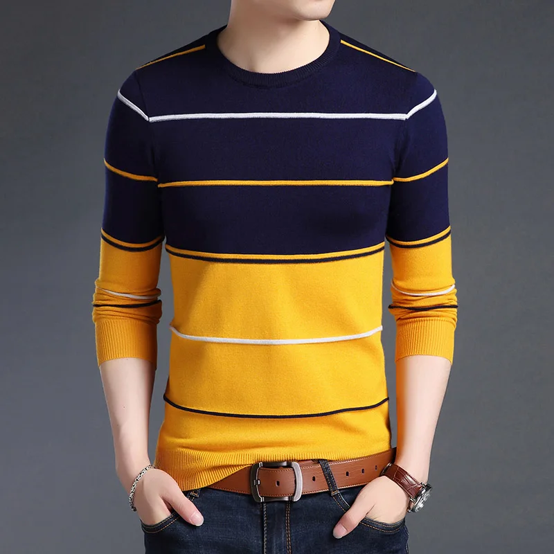 

2023 New Fashion Brand Sweater Mens Pullover Striped Slim Fit Jumpers Knitred Woolen Autumn Korean Style Casual Men Clothes