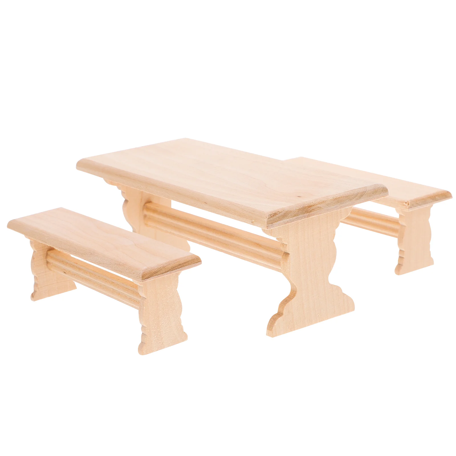 

1 Set of Wooden Table Bench Set Model Dollhouse Miniature Wooden Furnitures Wooden Mini Model