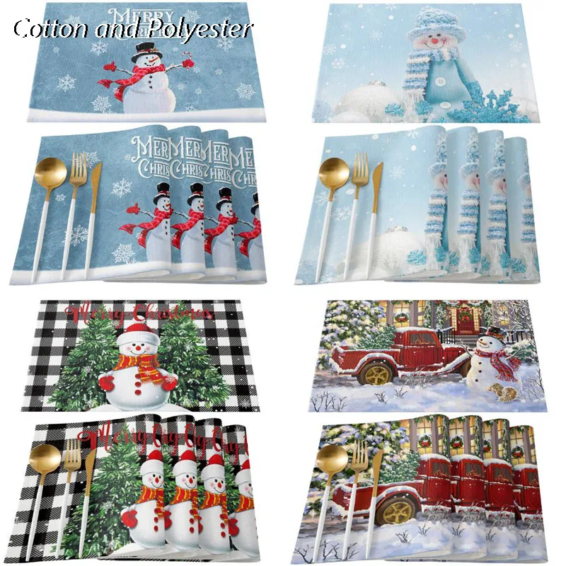 

NEW Christmas Snowman Tree Printed table place mat pad Cloth dining placemat cup tea coaster dish party doily kitchen