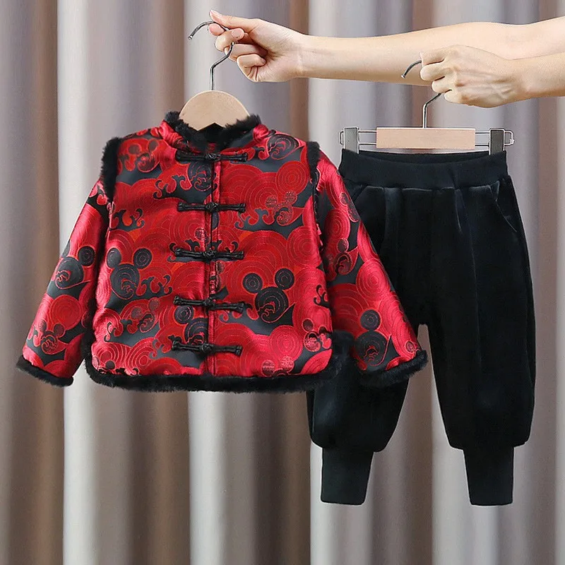 2024 новый зимний толстый теплый плюшевый костюм Тан для мальчиков традиционная