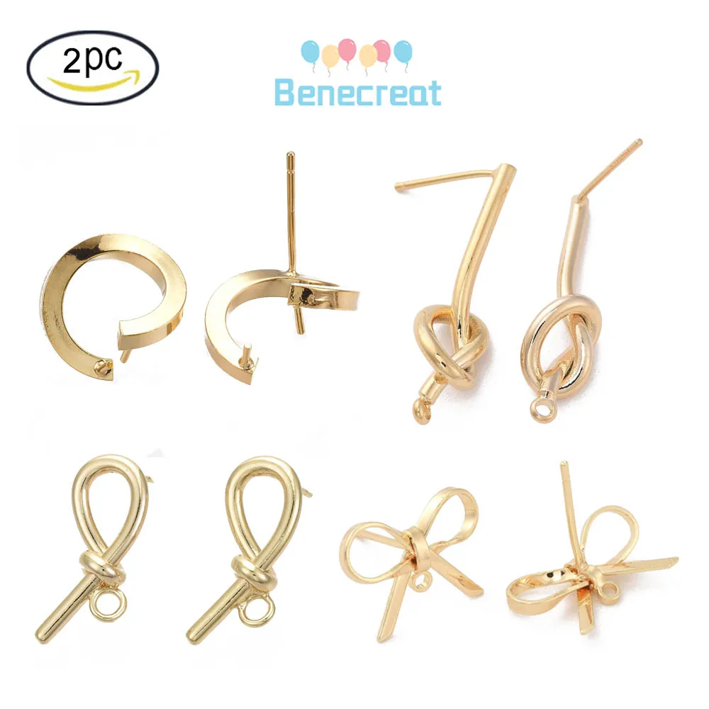 Латунные серьги-гвоздики, 2 шт., шпильки, серебряные шпильки, шпильки с золотым покрытием 18 К, 23x9 мм, Шпилька: 0,8 мм