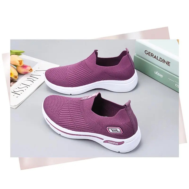 

Вязаные вязаные кроссовки для бега, спортивная обувь для девочек, массивные кроссовки, женская спортивная обувь на платформе с вулканизаци...