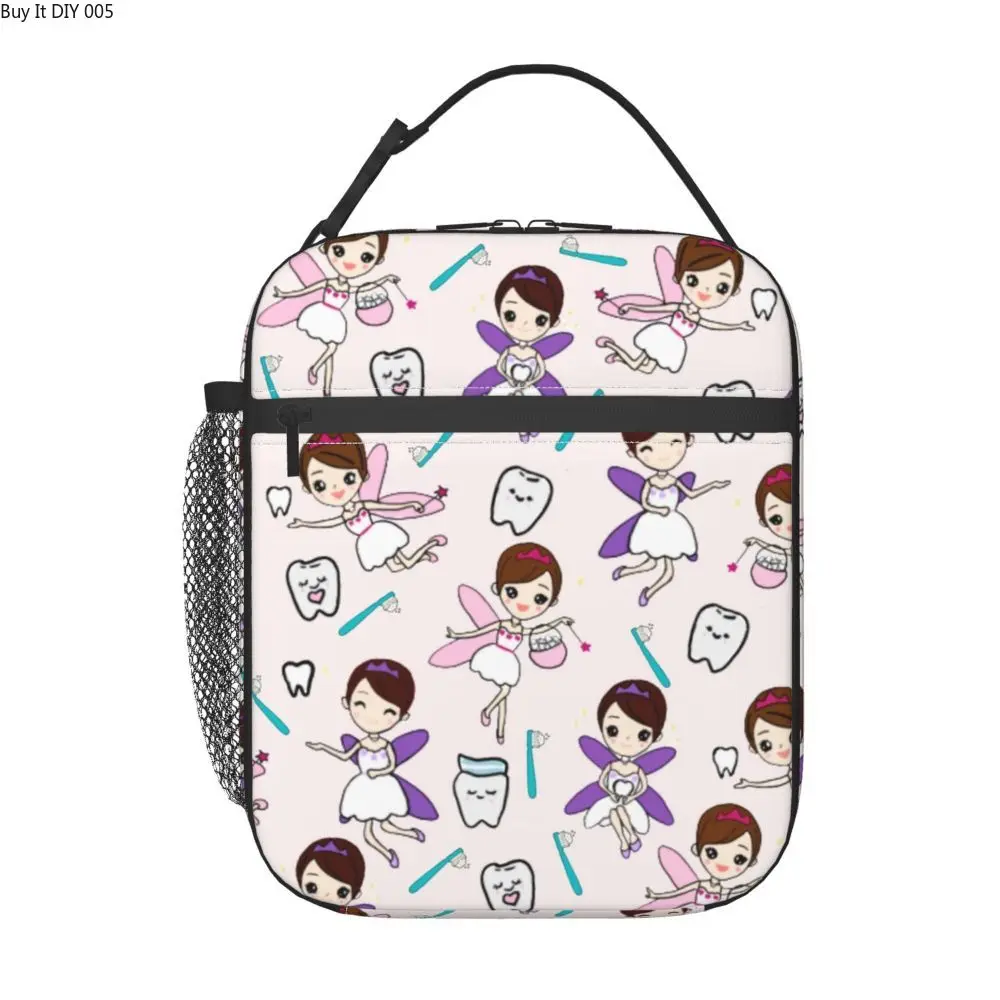 

Dental Tooth Fairy Pattern Insulated Lunch Bags for Work School Dentist Teeth Leakproof Thermal Cooler Bento Box Women Kids