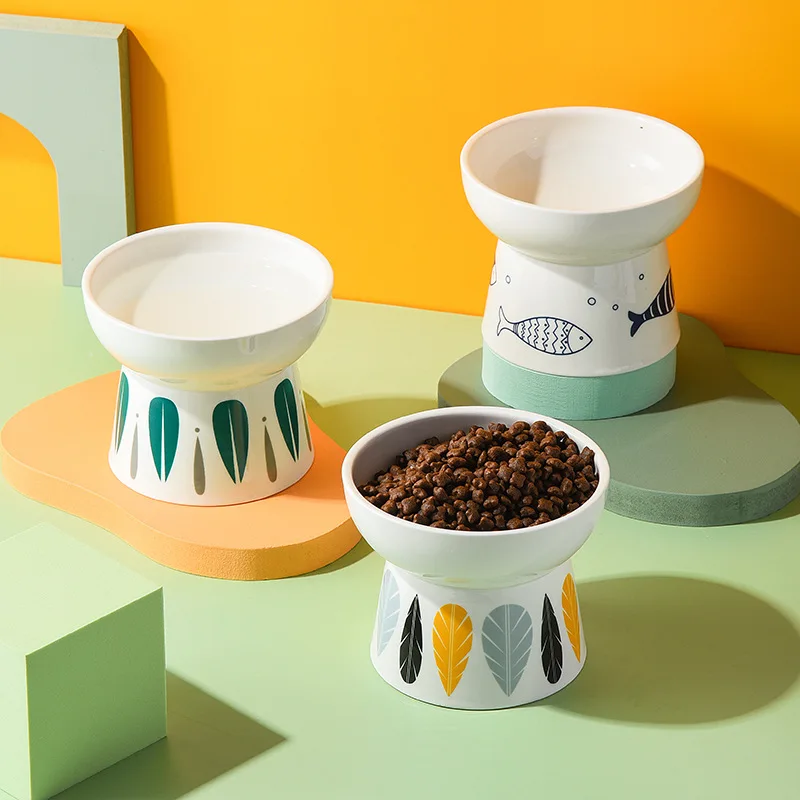 

Миска для кошек с высокой ногой, керамическая кормушка для питомцев в японском стиле, миска для кормления маленьких щенков и собак, для защи...