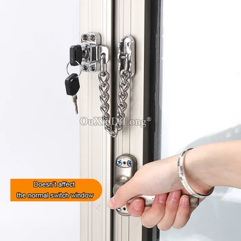 Courier 100PCS Casement Door and Window Locks Protect Home Security Chain Locks Prevent Baby Child Open Window Limit Locks + Key