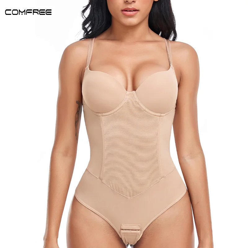 Thong Shapewear Bodysuits Underwear Women Slimming Bodys COMFREE Sexy Body Shaper Lingerie With Bra Black Trimmer Modeling Strap