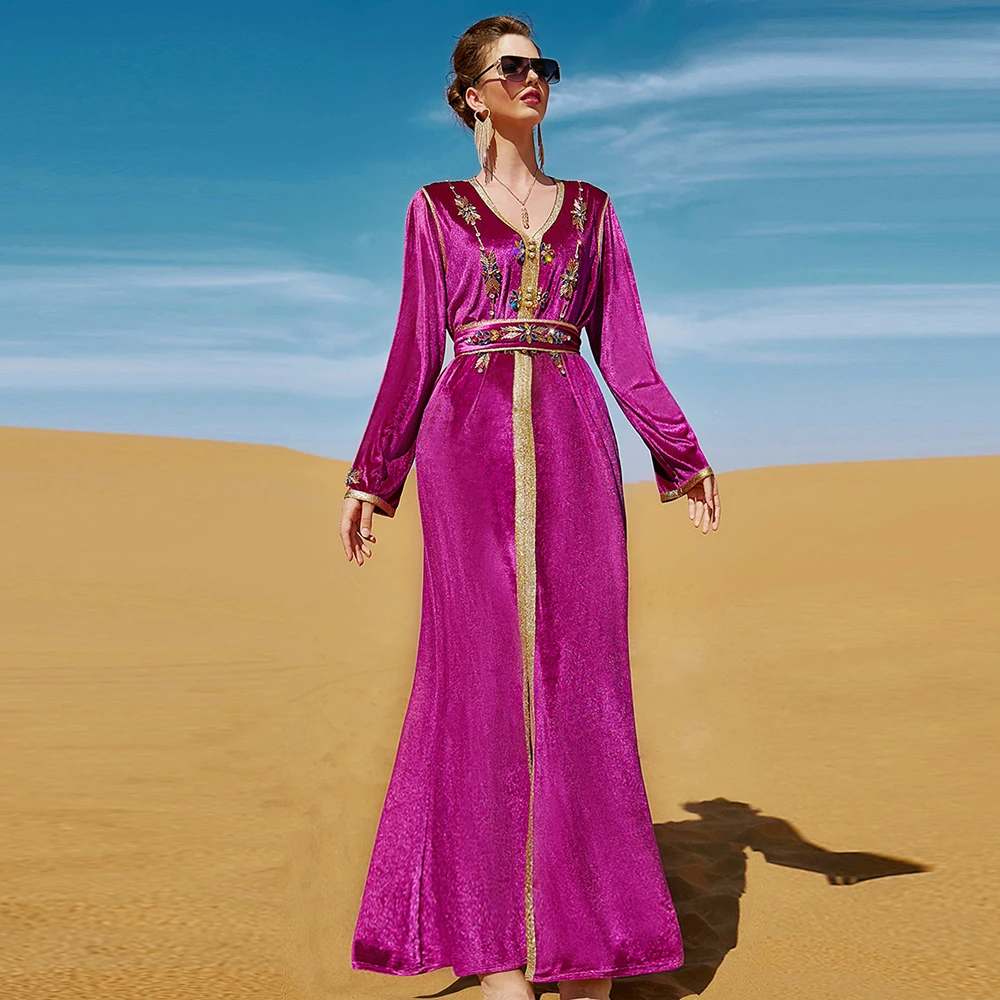 

Ramadan Eid Mubarak Velvet Abaya Dubai Arabic Turkey Islam Muslim Long Dress Robe Femme Dresses For Prayer Clothes Women Kaftan